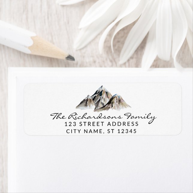 Modern Trendy Watercolor Mountains Address Label (Insitu)