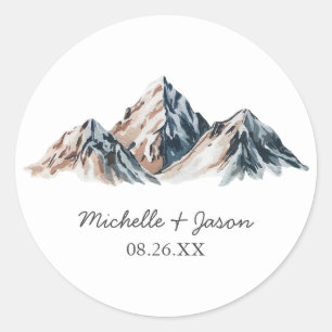 Modern Trendy Watercolor Mountains Wedding Classic Round Sticker
