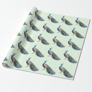 Modern Trendy Watercolor Peacock Pattern Wrapping Paper