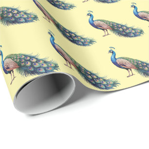 Modern Trendy Watercolor Peacock Pattern Wrapping Paper