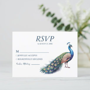 Modern Trendy Watercolor Peacock  RSVP Card