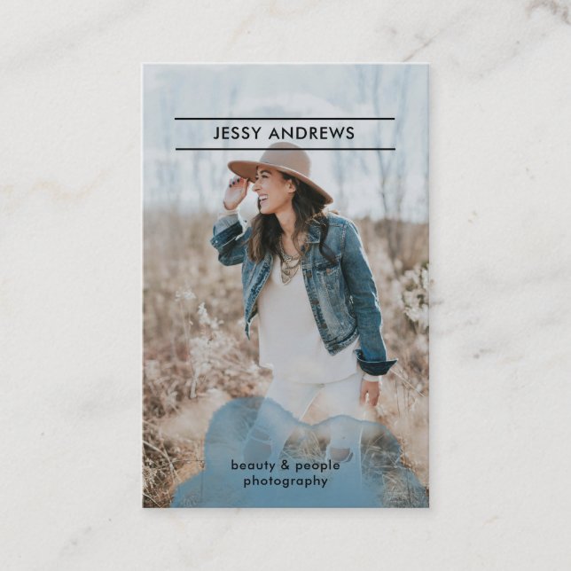 Modern Trendy Watercolor Photo Business Card (Front)