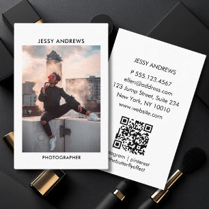 Modern Trendy Watercolor Photo QR Code Business Card