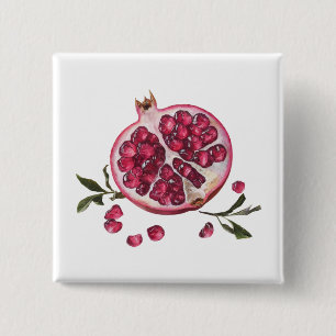 Modern Trendy Watercolor Pomegranate 15 Cm Square Badge