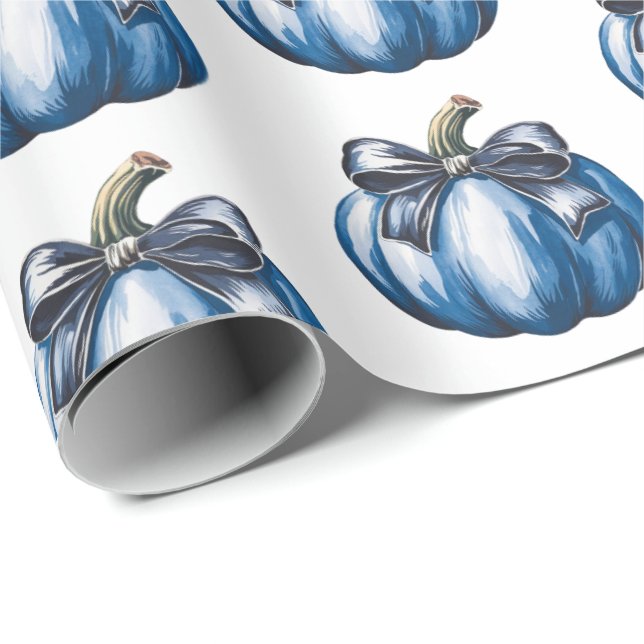 Modern Trendy Watercolor Pumpkin Coquette Bow      Wrapping Paper (Roll Corner)