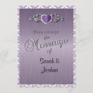 Modern Trendy Wedding in a Amethyst Purple Damask Invitation