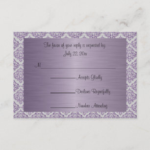 Modern Trendy Wedding in a Amethyst Purple Damask RSVP Card