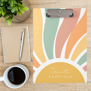 Modern Trendy Whimsical Retro Rainbow  Clipboard