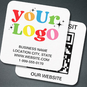 Modern Trendy White Custom Logo and QR Code Square Business Card