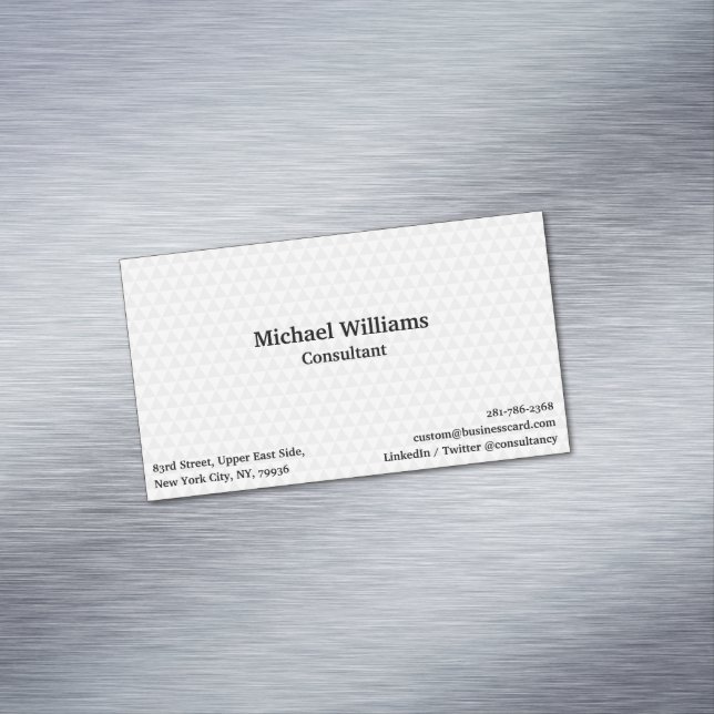 Modern Trendy White Geometric Pattern Elegant Chic Magnetic Business Card (In Situ)