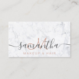 Modern trendy white marble makeup hair business card