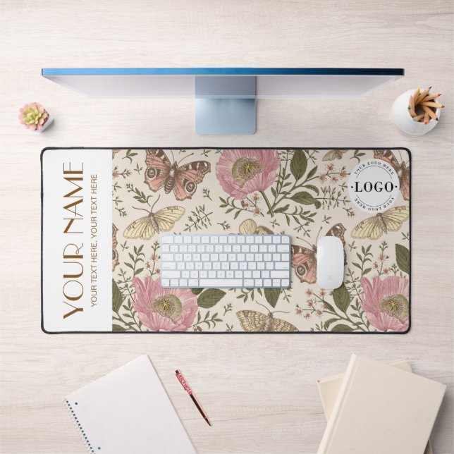 Modern Trendy Wildflower Botanical Floral Monogram Desk Mat (Office 1)
