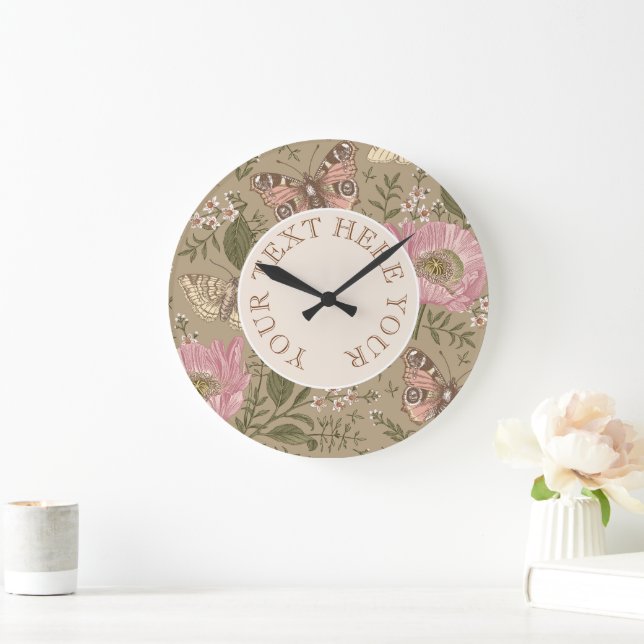 Modern Trendy Wildflower Botanical Floral Monogram Large Clock (Home)