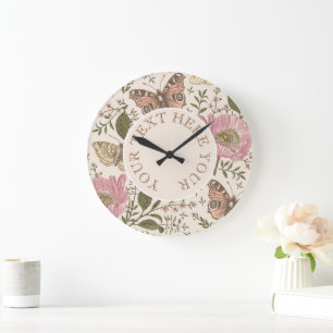 Modern Trendy Wildflower Botanical Floral Monogram Large Clock