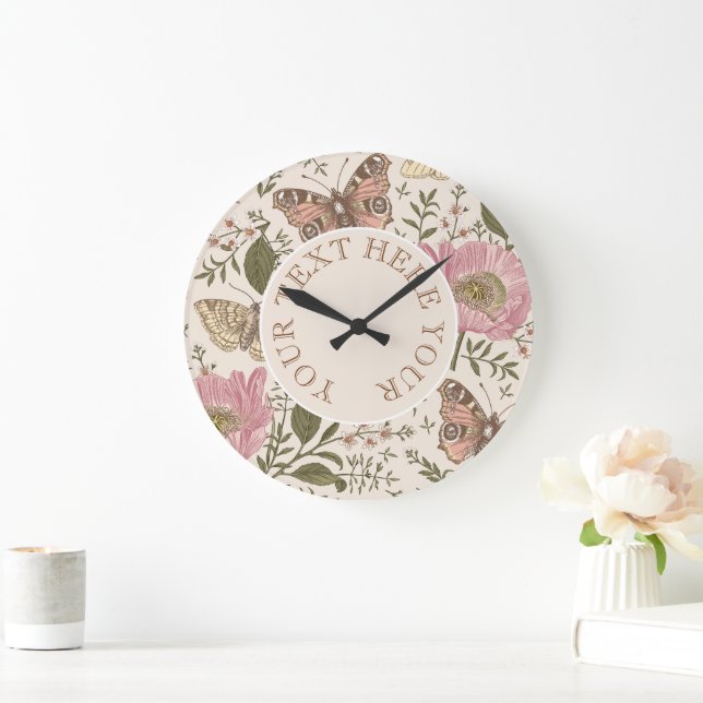 Modern Trendy Wildflower Botanical Floral Monogram Large Clock (Home)