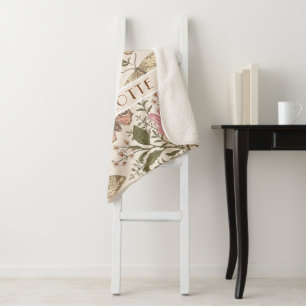 Modern Trendy Wildflower Botanical Floral Monogram Sherpa Blanket