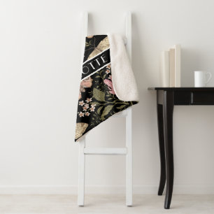 Modern Trendy Wildflower Botanical Floral Monogram Sherpa Blanket