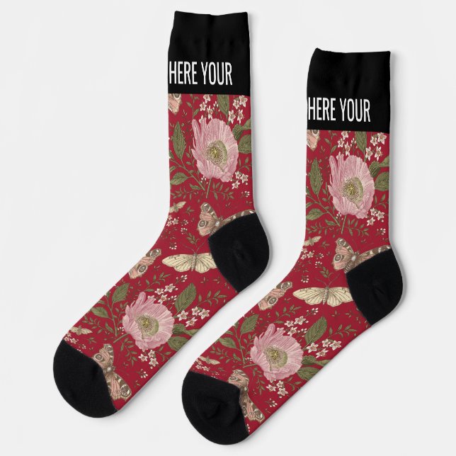 Modern Trendy Wildflower Botanical Floral Monogram Socks (Left)