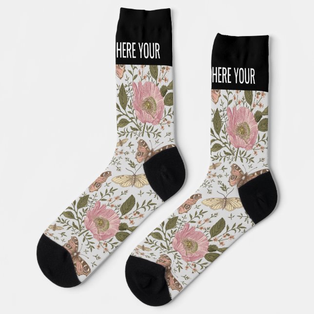 Modern Trendy Wildflower Botanical Floral Monogram Socks (Left)
