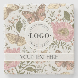 Modern Trendy Wildflower Botanical Floral Monogram Stone Coaster