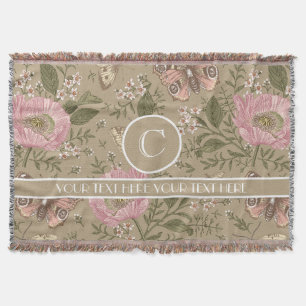 Modern Trendy Wildflower Botanical Floral Monogram Throw Blanket