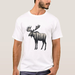 Modern Trendy Winter Forest Woodland Moose T-Shirt