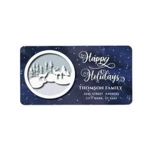 Modern trendy Winter scene Happy Holidays Label