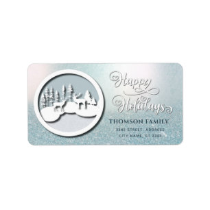 Modern trendy Winter scene Happy Holidays Label