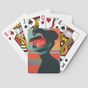 Modern Trendy Woman Retro Sunset Playing Cards