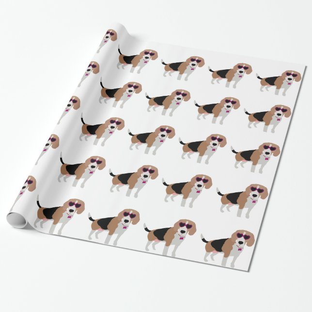 Modern tri-colour beagle dog wrapping paper (Unrolled)