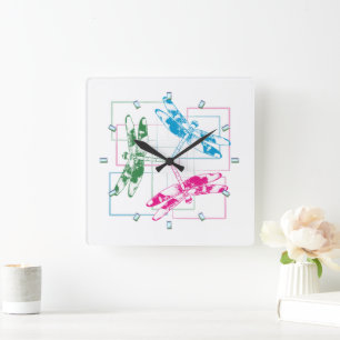 Modern Tri- Colour Dragonflies Wall Clock
