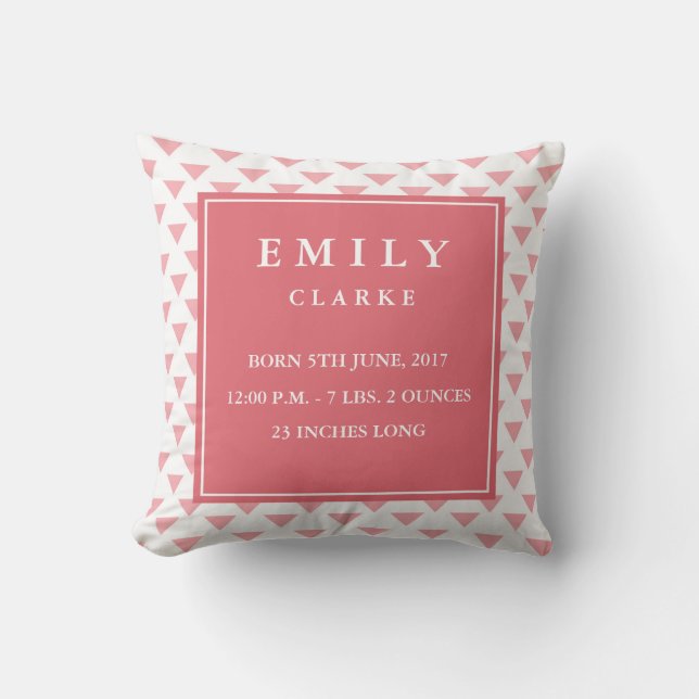 Modern Triangle Baby Birth Announcement Pillow (Front)