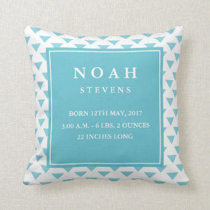Modern Triangle Baby Boy Birth Announcement Pillow