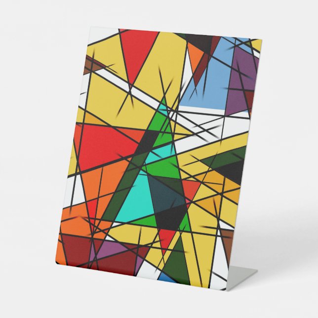 Modern Triangle Colorful Geometric  Pedestal Sign (Front)