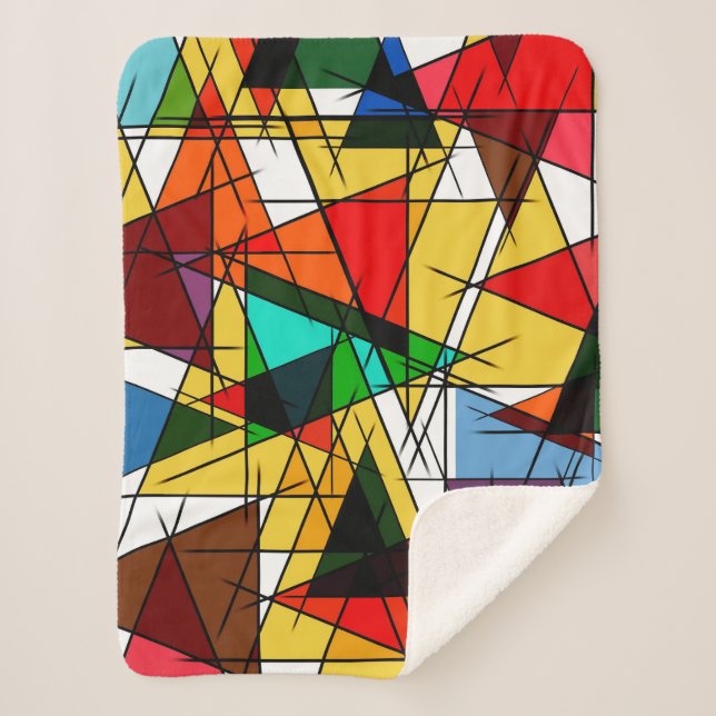 Modern Triangle Colorful Geometric  Sherpa Blanket (Front)