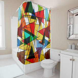 Modern Triangle Colorful Geometric Shower Curtain