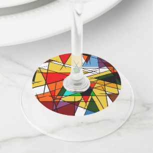 Modern Triangle Colorful Geometric  Wine Glass Tag