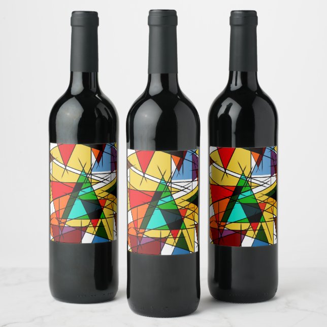 Modern Triangle Colorful Geometric  Wine Label (Bottles)