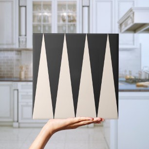 Modern Triangle Pattern Black and White Tile