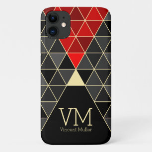 Modern triangle pattern monogrammed red colour iPhone 11 case