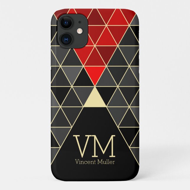 Modern triangle pattern monogrammed red colour Case-Mate iPhone case (Back)