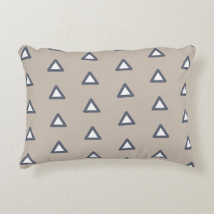 Modern Triangle Pattern Tan Blue & White Geometric Decorative Cushion