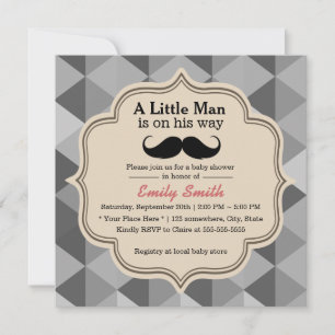 Modern Triangle Quilts Moustache Boy Baby Shower Invitation