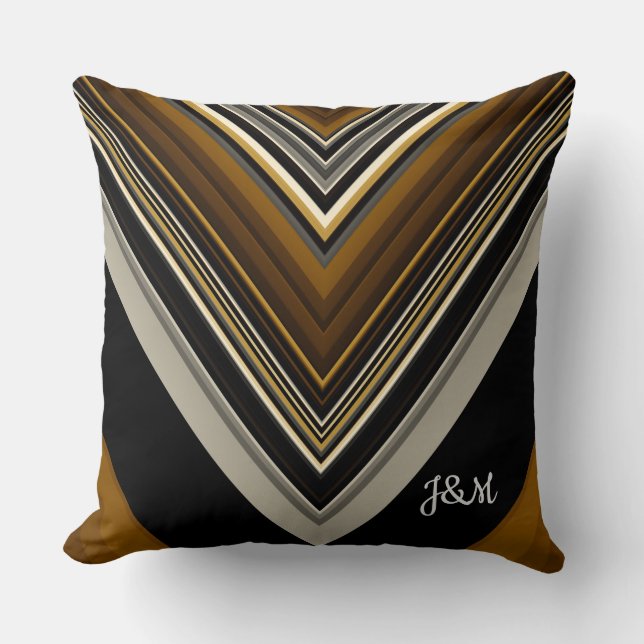 Modern triangles abstract and custom monogram cushion (Front)