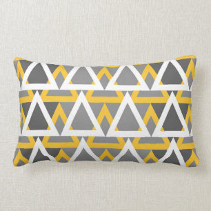 Modern, triangles,  mustard yellow, white, grey lumbar cushion