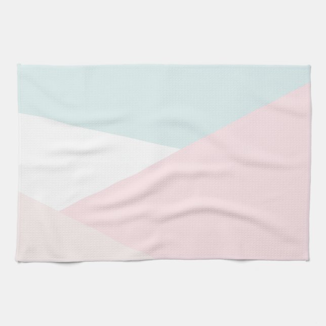 Modern Triangles Pattern Blue & Pink Geometric Tea Towel (Horizontal)