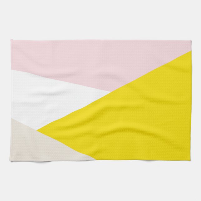 Modern Triangles Pattern Blush & Yellow Geometric Tea Towel (Horizontal)