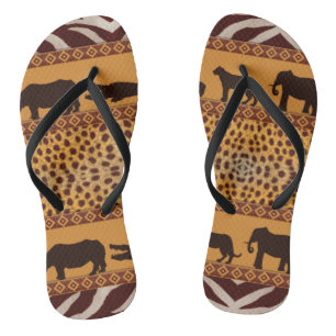 Modern Tribal African Cheetah Pattern Animal Print Flip Flops