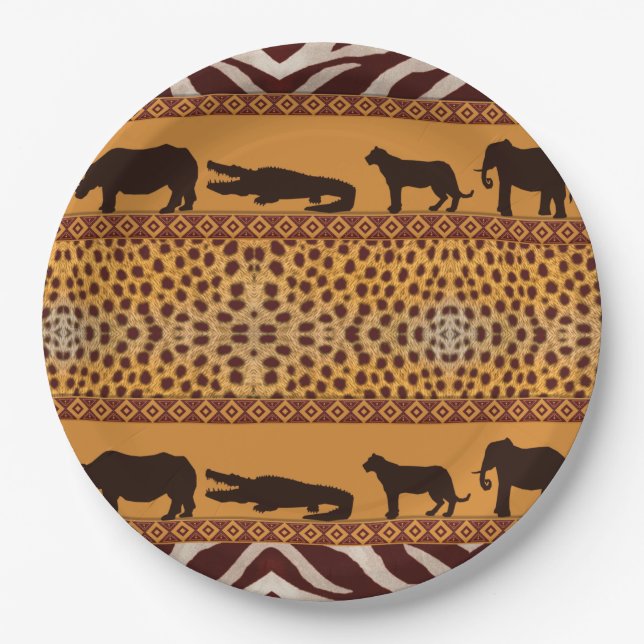 Modern Tribal African Cheetah Pattern Animal Print Paper Plate (Front)