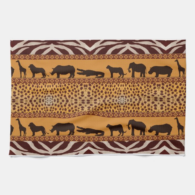 Modern Tribal African Cheetah Pattern Animal Print Tea Towel (Horizontal)